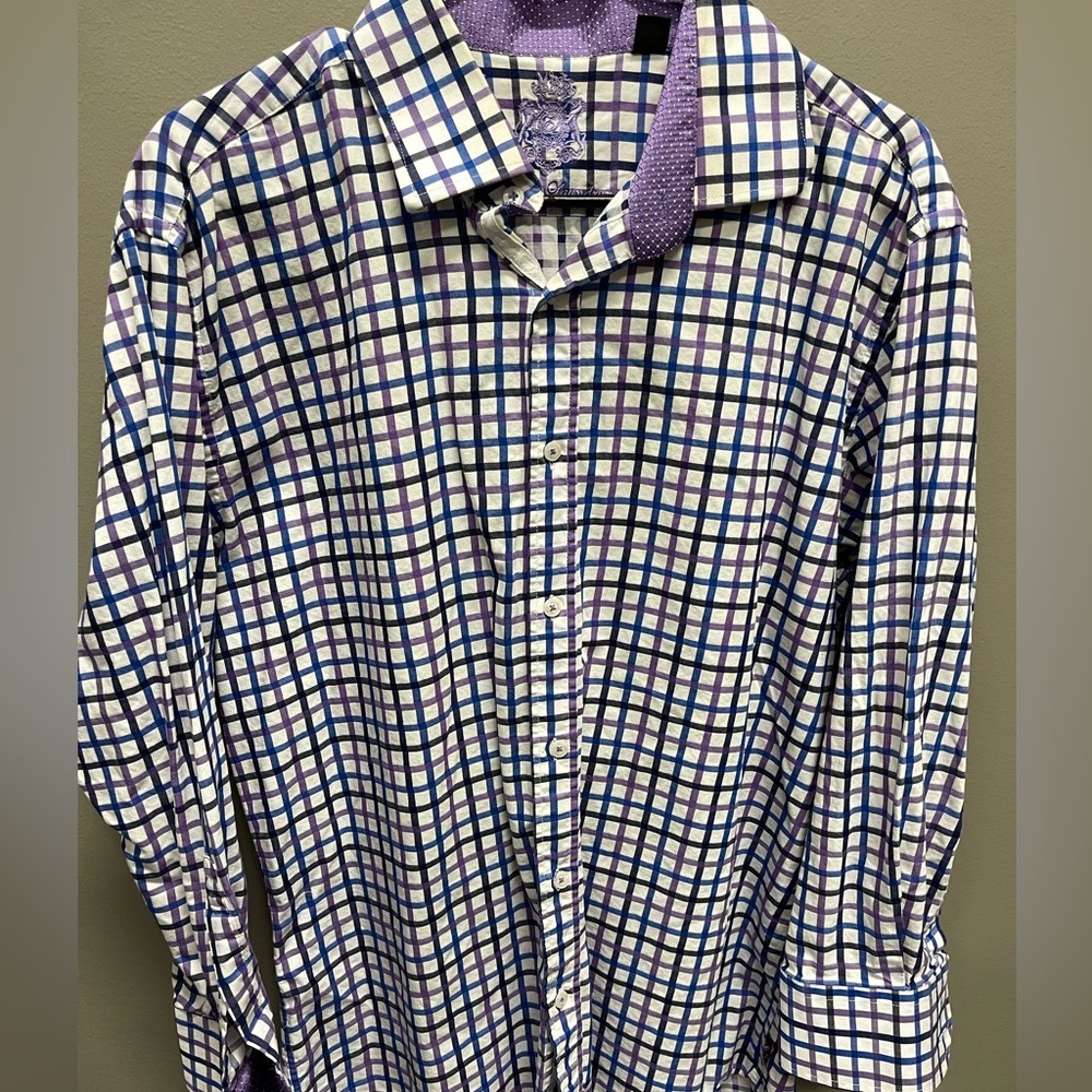 English Laundry Purple, Blue and White Plaid Shirt